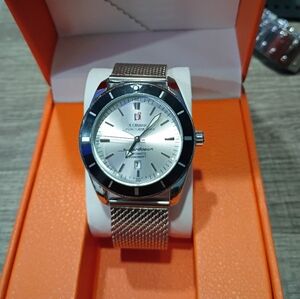 Silver and Black Watch with Mesh Band